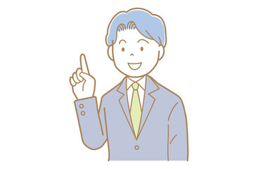 指差す笑顔でスーツ姿の若い男性のイラスト