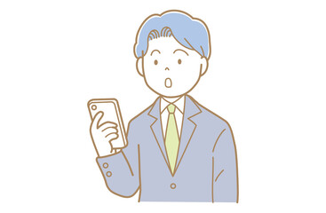 スマートフォンを見るスーツ姿の若い男性のイラスト