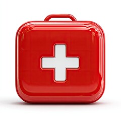 Obraz premium Glossy red rectangular first-aid kit with a prominent white cross