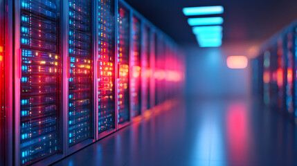 with futuristic data a A rows in servers illuminated advanced vibrant red lights, blue and showcasing by technology of center sleek environment. 95266074 1