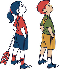 Fun vector art of a boy and girl, a man and a woman in red, depicting a loving family illustration