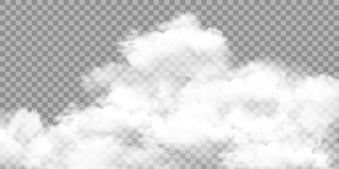 White cloudy fog, smoke overlay effect on a transparent background