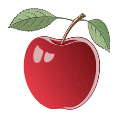 Shiny Red Apple with Leaf Vector Illustration 