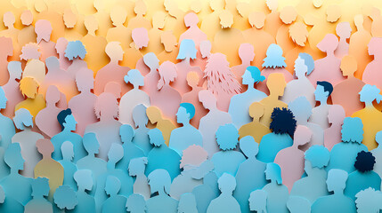 Abstract crowd illustration showing diverse people together, symbolic design for unity, community gathering, multiculturalism, inclusion, and collective representation of the human race