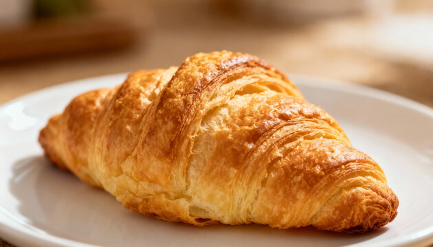 Freshly Baked Golden Croissant on a White Plate
