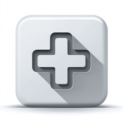 Obraz premium A gray, square button with a recessed, white plus sign and a long shadow