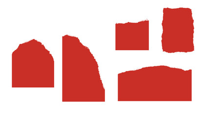 Red Paper Pieces: Torn Edges, Abstract Shape Collection on transparent Background, Creative Graphic Element, Isolated Design Detail, Scarlet, Crimson, Rough, Fragmented