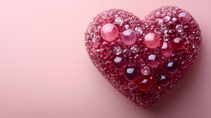 Fototapeta premium Beautiful sparkling heart made of pink gems and crystals on a soft pastel background creates an elegant decorative piece for special occasions