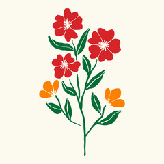 Colorful floral vector illustration with leaves and wildflowers