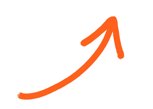 hand drawn orange upward arrow for growth, increase, trend, and progress