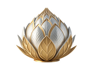 Golden lotus flower isolated on transparent background