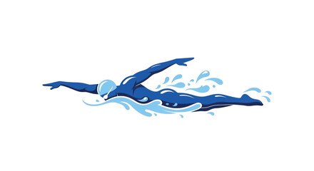 Blue swimmer performing freestyle stroke in water.
