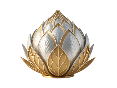 Golden lotus flower isolated on transparent background
