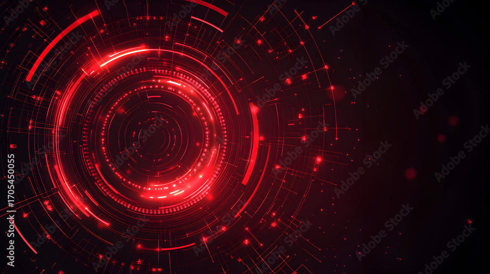 Poster red glowing circular pattern on black background, abstract digital technology vector design perfect 