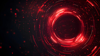 Futuristic digital design with red neon circles on dark black background, abstract glowing vector technology banner for innovation, IT, and modern business presentation templates