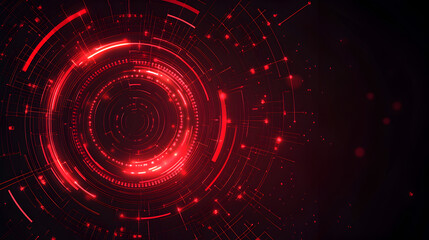 Obraz premium Red glowing circular pattern on black background, abstract digital technology vector design perfect for presentation templates, banners, and futuristic business or science layouts