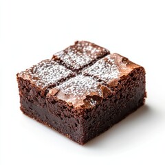 Mini Brownie Bite with Powdered Sugar Dusting on White Background