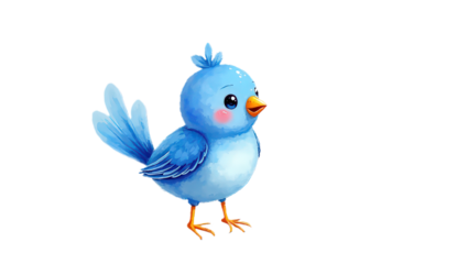 A charming cartoon bird character with bright colors, playful details, and an expressive, cheerful style. Isolated on white - Transparent