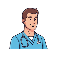 Fototapeta premium Friendly male doctor or nurse cartoon illustration, a modern healthcare professional character representing medical services and care