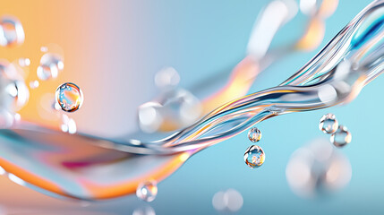 Vibrant, abstract representation of flowing water with bubbles, showcasing blend of colors and reflections. image evokes sense of fluidity