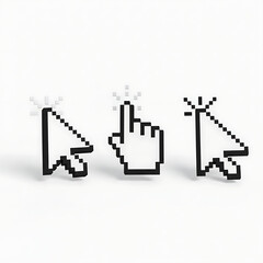 Engaging pixel art mouse cursors for a retro tech vibe, perfect for websites, apps, and digital marketing projects needing a nostalgic touch
