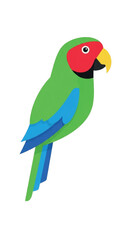 Obraz premium Green parrot with red face and yellow beak illustration.
