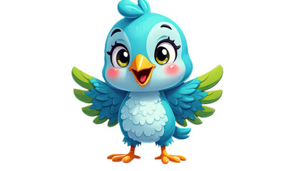 A charming cartoon bird character with bright colors, playful details, and an expressive, cheerful style. Isolated on white - Transparent