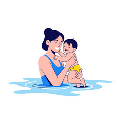 Fototapeta premium Joyful Mother and Baby Playing in the Water A Delightful Summer Moment