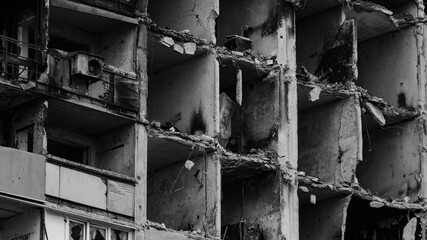 ruined street and destroyed houses the city Kiev war in Ukraine
