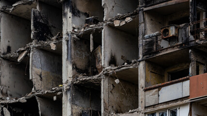 ruined street and destroyed houses the city Kiev war in Ukraine