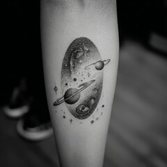 Milky Way galaxy black and white tattoo on the hand