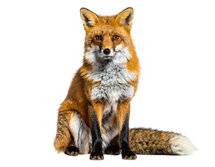 Obraz premium Red Fox Sitting Upright with Detailed Fur Texture, Transparent Background PNG
