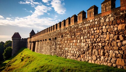 Stone wall fortress at sunrise