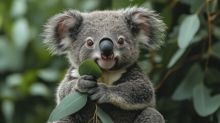 Fototapeta premium Baby koala sitting with head tilted on transparent background