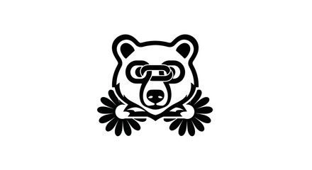 Graphic icon of a smart bear head with glasses.