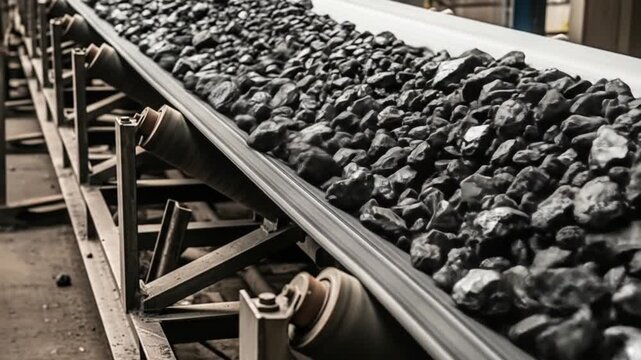 Coal cascading along a conveyor belt