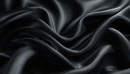 Obraz premium Dark, lustrous fabric with flowing, undulating folds and subtle sheen, creating a luxurious, smooth texture