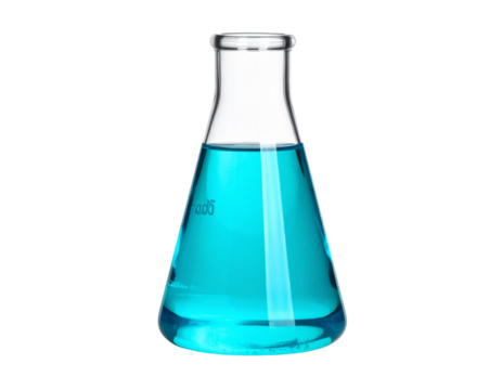 Transparent Glass Flask Filled with Turquoise Liquid and Shiny Chrome Cap, Isolated on White Background PNG - Powered by Adobe