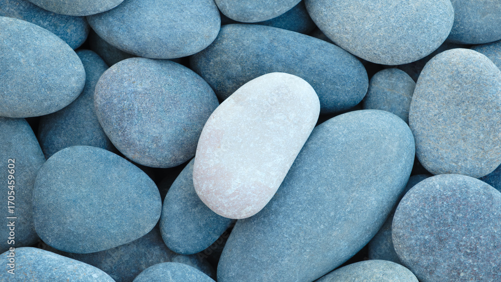 Poster pebbles stones on seashore as texture background for design web banner template page. many stones an