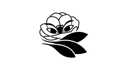 Elegant black and white stylized Japanese flower icon.