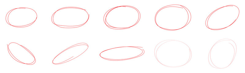  Hand drawn circle highlighter line sketch set. Vector marker circular lines, doodle round circles for message note mark design element. Pencil or pen bubble sketch  © RadheK 