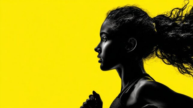 Empowered motion: the essence of a runner's spirit. Premium quality. Silhouette of a runner: vibrant movement on an orange-yellow palette. Concept art. High resolution.