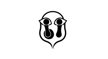 Stylized black and white abstract crying face icon.