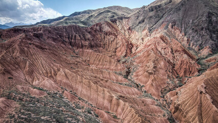 The aerial view of the Kanorchek Canyons in Kyrgyzstan