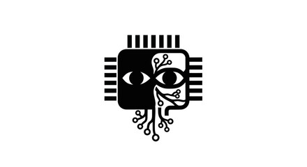 Symbol of artificial intelligence merging with human consciousness.
