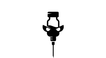 Demonic vaccine vial and syringe monster silhouette.