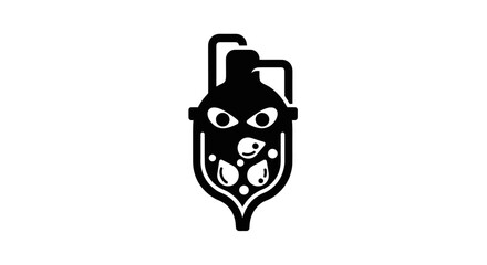 Stylized black icon of a monstrous creature in a vessel.