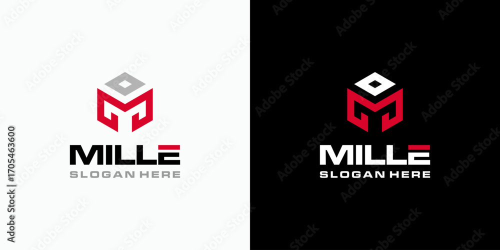 Poster vector logo design of the initial letter m and an upward arrow in a hexagonal shape with a modern, s
