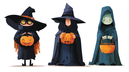Set of Halloween Cartoon Evil Characters Holding, Spooky and Fun Illustrations for Halloween Designs