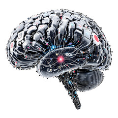 Dynamic ultra-modern brain construct featuring advanced AI circuitry and interconnected data streams, illustrating sophisticated cognitive computing and future technological evolution